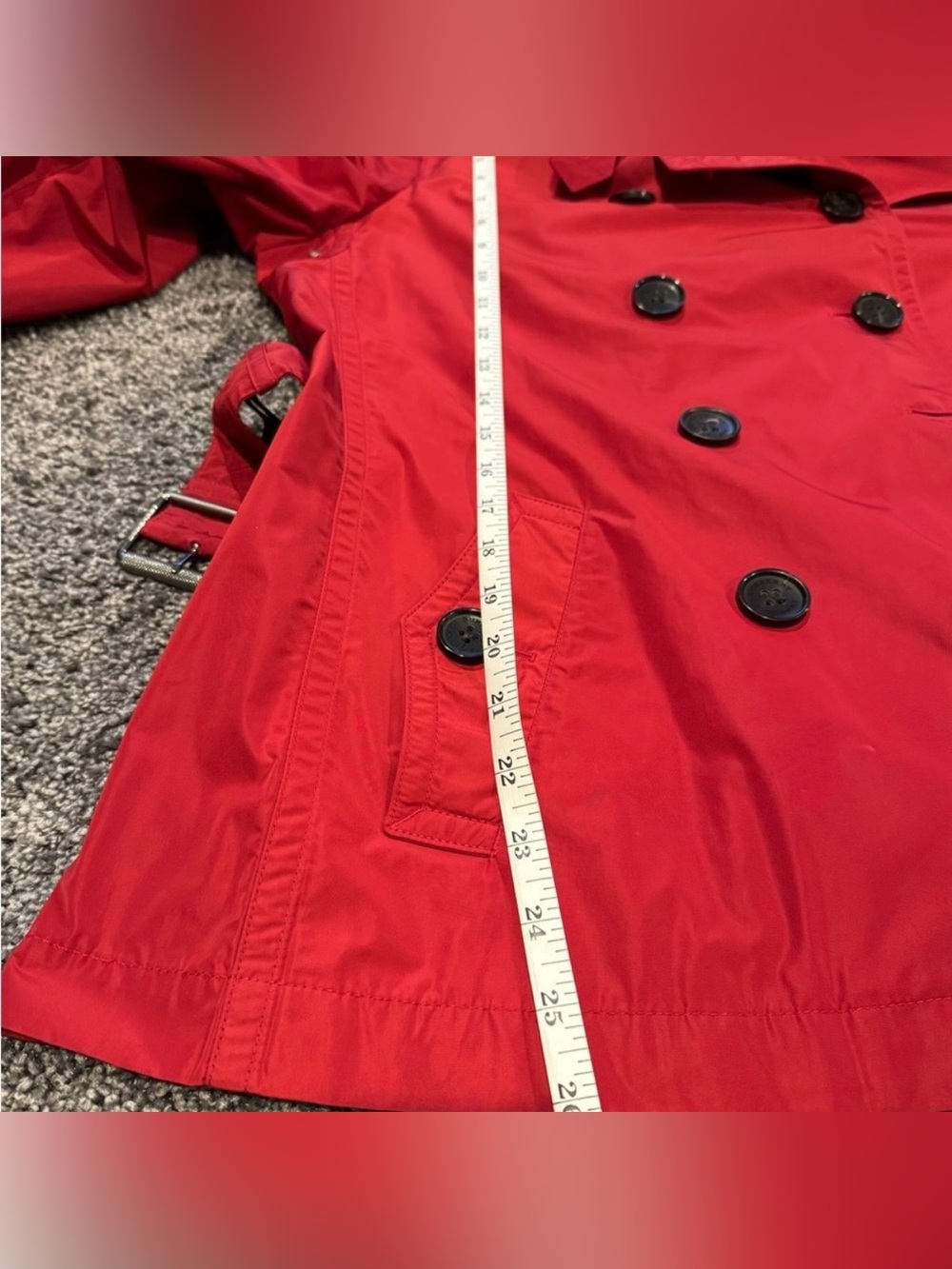 Burberry Balmoral Red Short Trench Coat Hooded Belted Jacket US 14 EUC - Picture 16 of 16